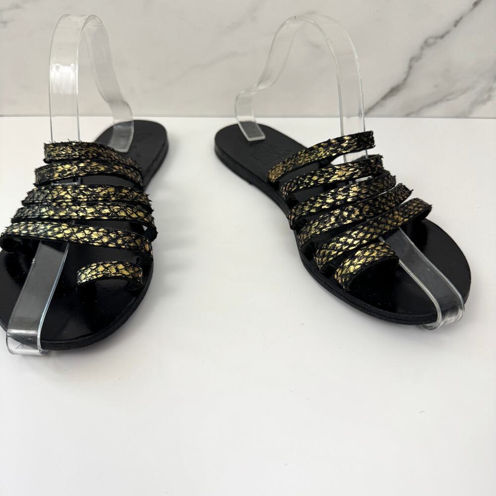 Ancient Greek Sandals Black and Gold Strappy Sandals